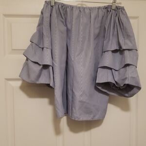 Elegant Blue Ruffle Sleeve Blouse